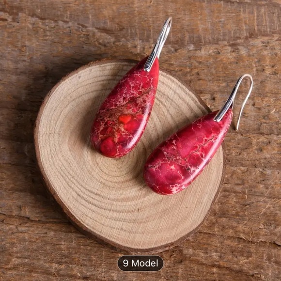 Red Jasper & Titanium Handcrafted Earrings 1.5” - Picture 3 of 3